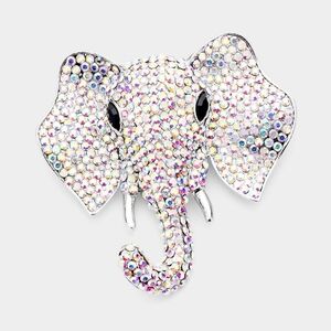 Silver Ab Elephant Rhinestone Crystal Statement Brooch Pin 3" Bling Accessories